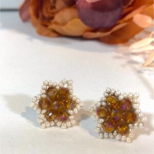 Handmade amber stud earrings